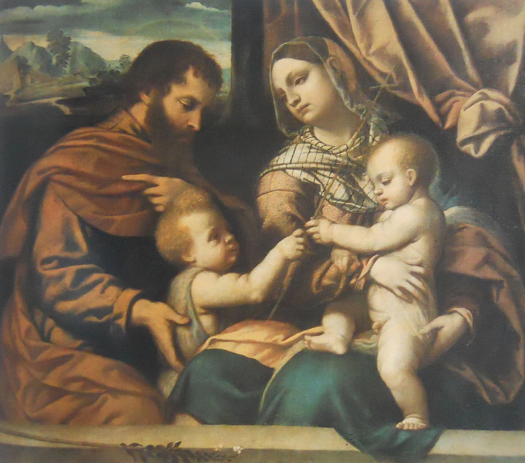 Il Moretto-221-Madonna col Bambino, san Giovanni Battista fanciullo e san Giuseppe in veste di donatore-Accademia Carrara-Bergamo